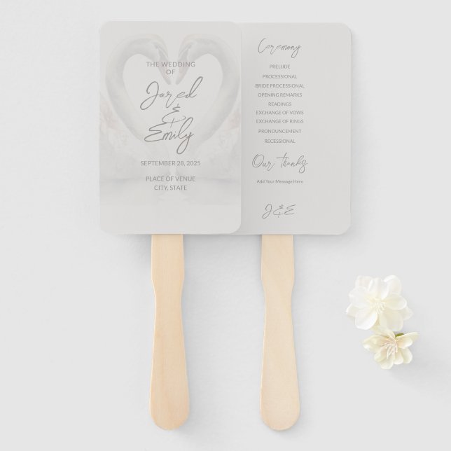 Swan Wedding Program Hand Fan (Front and Back)