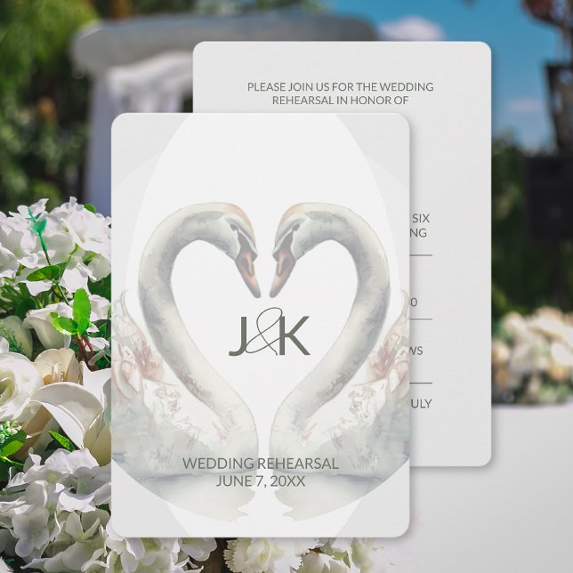 Swan Wedding Rehearsal Dinner Invitation (Swan Wedding Rehearsal Dinner Invitation (front and back))