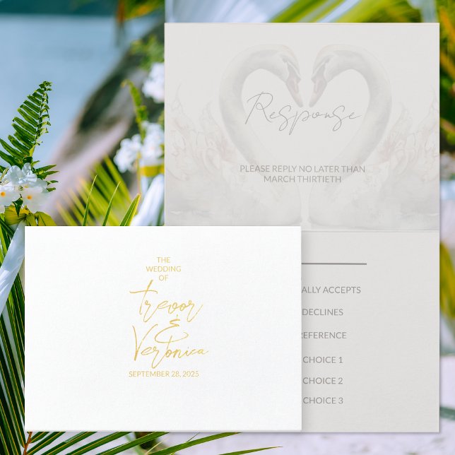 Swan Wedding RSVP Meal Choice Foil Card (Creator Uploaded)