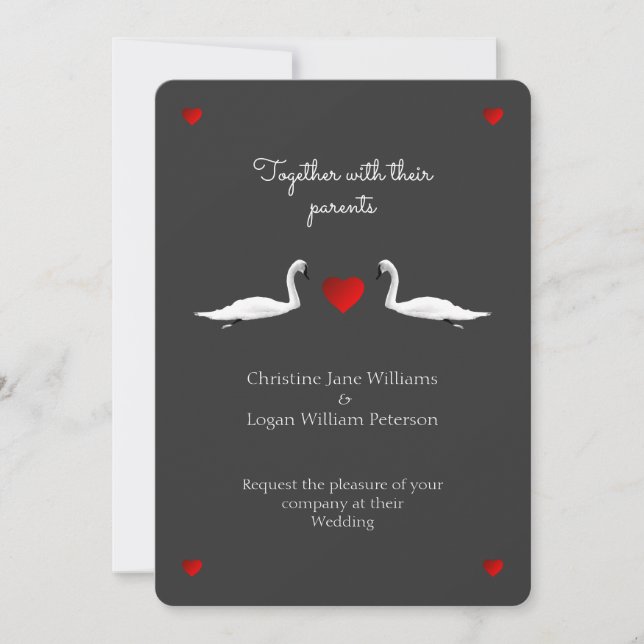 Swan Wedding with Grey Invitation (Front)