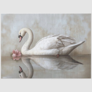 Swan with a Blush Pink Flower Painting Decoupage Tissue Paper