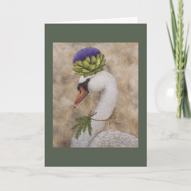 Swan with artichoke and rosemary greeting card (Front)