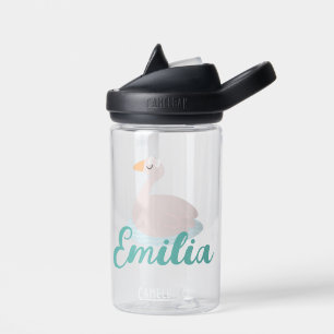 Swan with Bow Pink Name Kids Water Bottle
