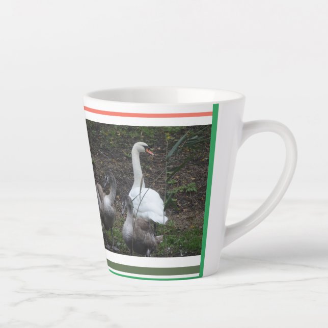 Swan with Cute young Swans Design Latte Mug (Right)