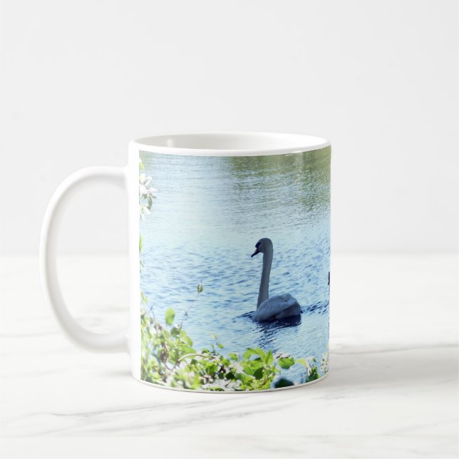 Swan With Cygnets on River Coffee Mug (Left)