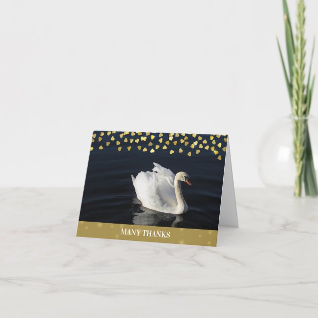 Swan with Gold Hearts Thank You Card (Front)