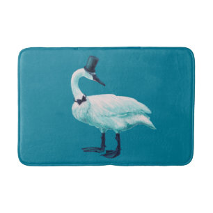 Swan With Top Hat Quirky Funny Bird Art Bath Mat