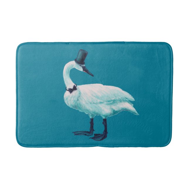 Swan With Top Hat Quirky Funny Bird Art Bath Mat (Front)