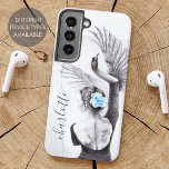 Swan Woman Dancing Ballet Elegant Surreal Art Name Samsung Galaxy Case<br><div class="desc">This artistic phone case design was created using my original hand drawn "The Swan" artwork - elegant pencil drawing of dancing woman with blue flower in her hair and her hand transforming into swan. Chic and beautiful gift for ballet lover, dancer or surreal art lover. • Personalise it with name...</div>