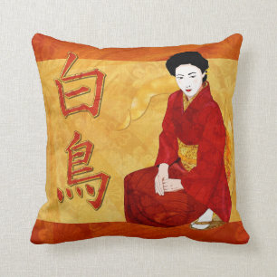 SwanGeisha Japanese Folk Art Cushion