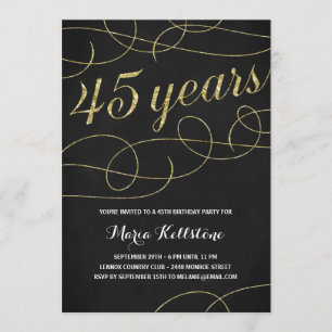 Swanky Faux Gold Foil 45th Birthday Party Invitation