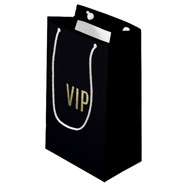 Swanky Faux Gold Leaf Foil "VIP" Typography Small Gift Bag (Front Angled)