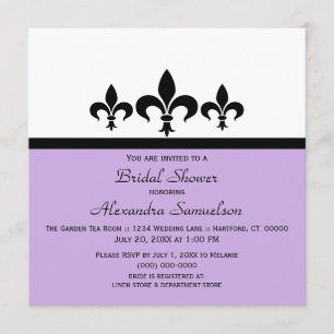 Swanky Fleur De Lis Bridal Shower Invite, Lilac Invitation