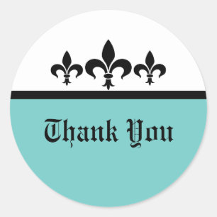 Swanky Fleur De Lis Thank You Stickers, Aqua Classic Round Sticker