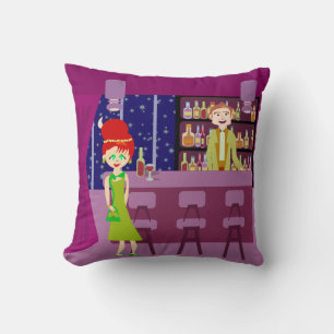 Swanky Lounge Romantic Retro Date Art Illustration Cushion