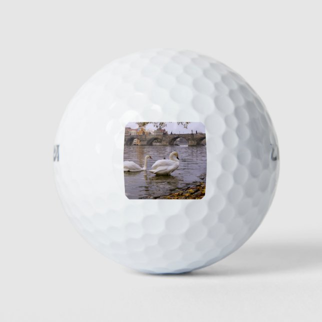 Swans and Charles bridge in Prague Golf Balls (Front)