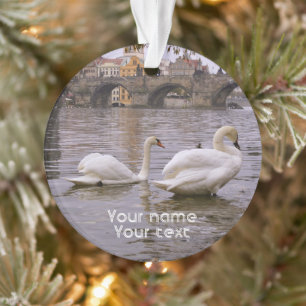 Swans and Charles bridge in Prague Ornament