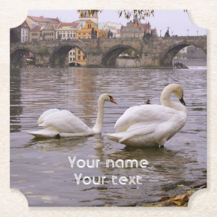 Swans and Charles bridge in Prague Paper Coaster