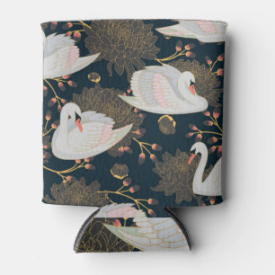 Swans and chrysanthemums, natural pattern. can cooler