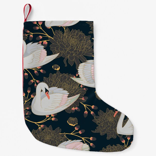 Swans and chrysanthemums, natural pattern. small christmas stocking (Front)