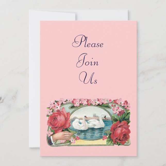 Swans and Roses Custom Bridal Shower Invitations (Front)