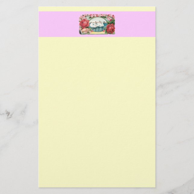 Swans and Roses Vintage Art Stationery (Front)