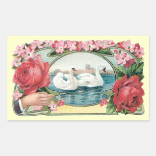Swans and Roses Vintage Art Stickers