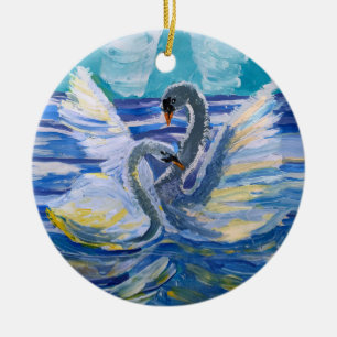Swans "Art by Kids" Ceramic Ornament