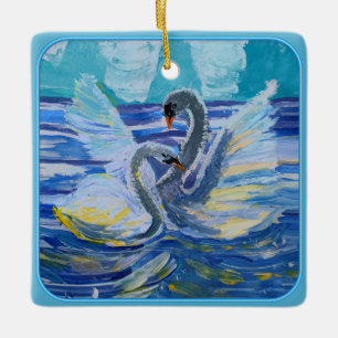 Swans "Art by Kids" Ceramic Ornament