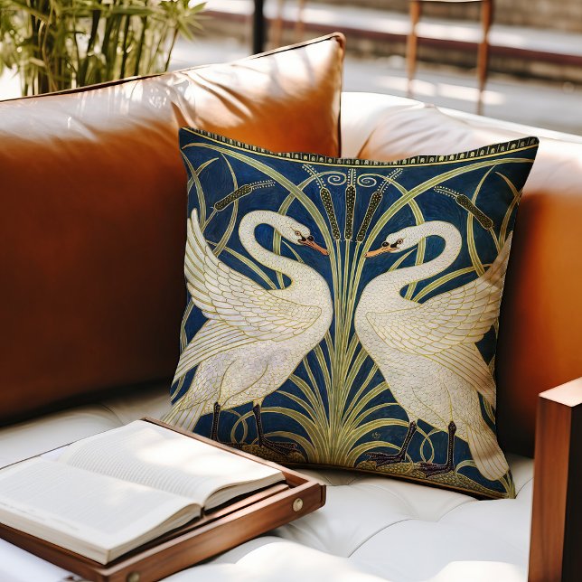 Swans Art Deco Nouveau Walter Crane Victorian  Cushion (Creator Uploaded)