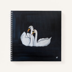 Swans at Night Painting by Alfred Fox Notebook