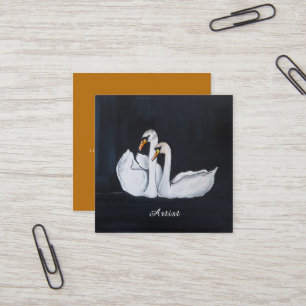 Swans at Night Painting by Alfred Fox Square Business Card