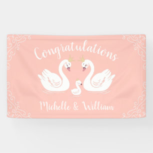 Swans Baby Shower Bird with Crown Co-Ed Peach Banner