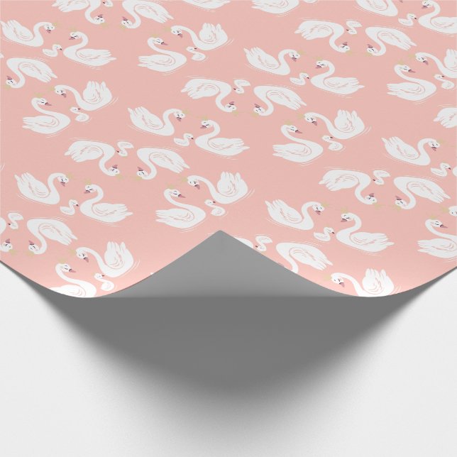 Swans Baby Shower Bird with Crown Co-Ed Peach Wrapping Paper (Corner)