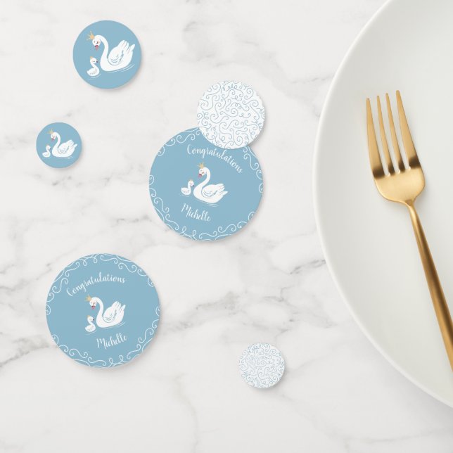Swans Baby Shower Bird with Crown Theme Blue Confetti (Group)