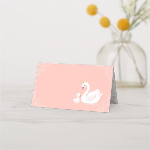 Swans Baby Shower Bird with Crown Theme Peach Place Card