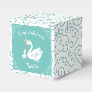 Swans Baby Shower Bird with Crown Theme Teal Favour Box
