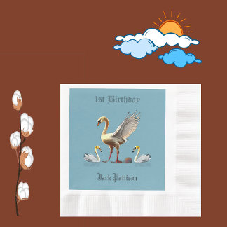 Swans Decor Setting Sky Birds 1st Birthday Party  Napkin