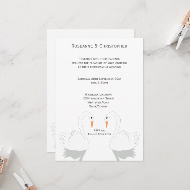 Swans Design Wedding Invitation (Front/Back In Situ)