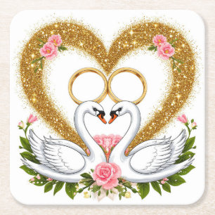 Swans Embracing in Elegant Artistic Display Square Paper Coaster
