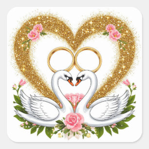 Swans Embracing in Elegant Artistic Display Square Sticker