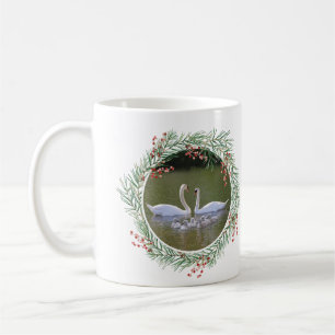 Swans Family Christmas Wreath Personalised Coffee Mug