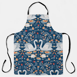 Swans, fish, flowers, folk pattern. apron