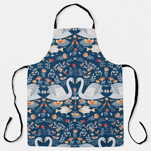 Swans, fish, flowers, folk pattern. apron (Front)