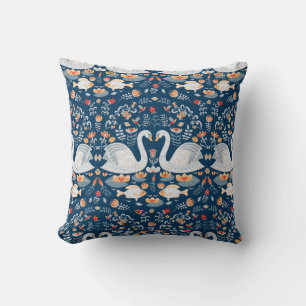 Swans, fish, flowers, folk pattern. cushion