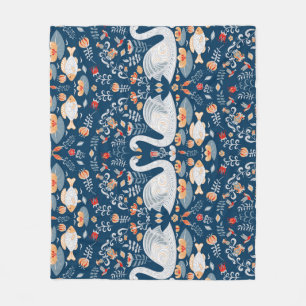 Swans, fish, flowers, folk pattern. fleece blanket