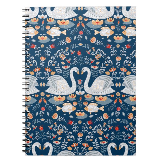 Swans, fish, flowers, folk pattern. notebook (Front)