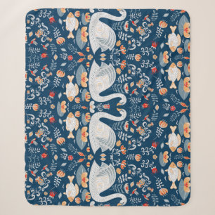 Swans, fish, flowers, folk pattern. sherpa blanket