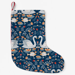 Swans, fish, flowers, folk pattern. small christmas stocking