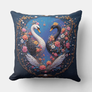 Swans Forming Heart – Elegant Gold Floral Romantic Cushion